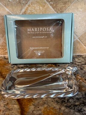Mariposa Silver Butter Dish & Decorative Spreader Set